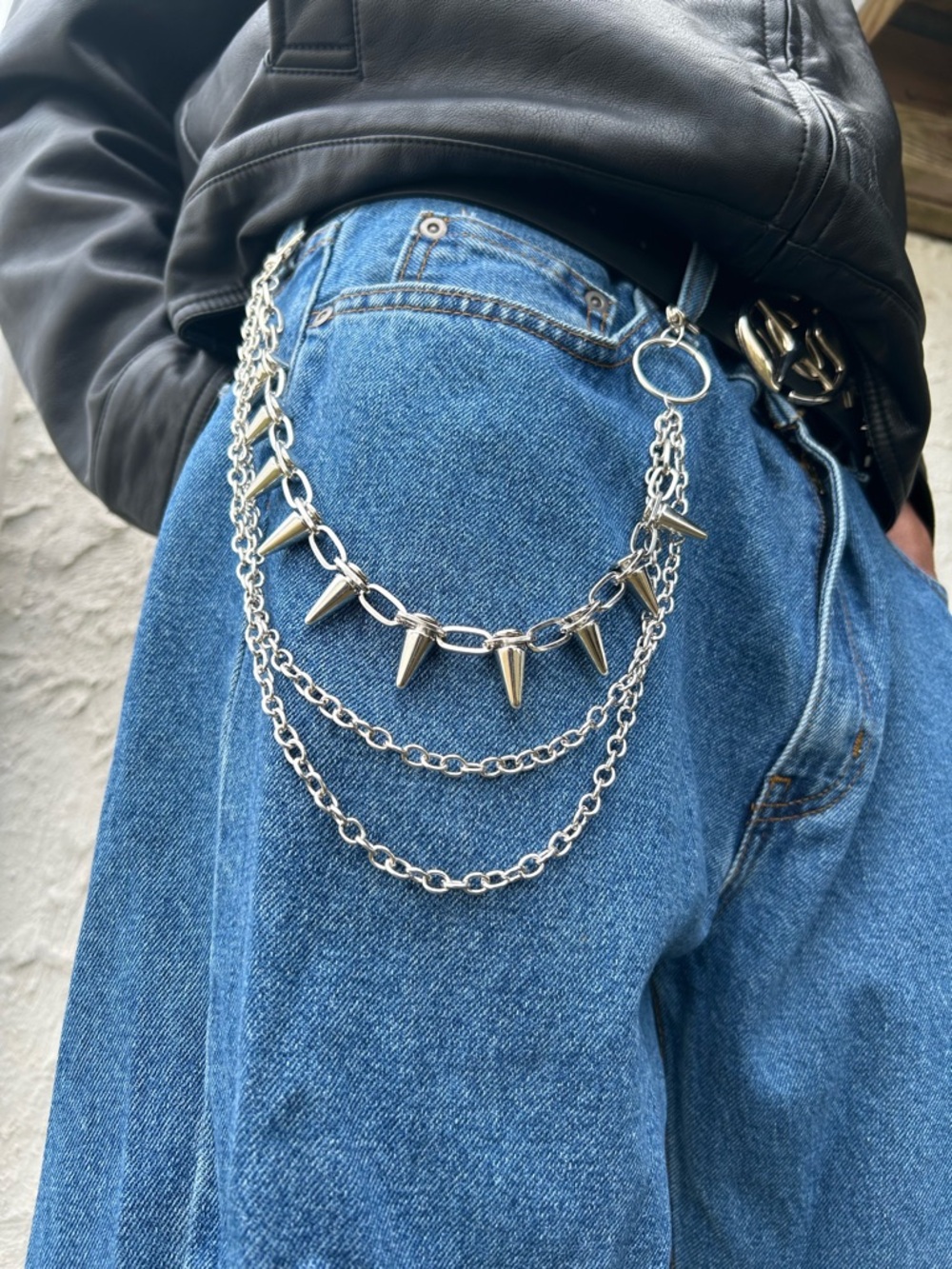 Punk Y2K Silver double layered spike chain Waist Chain , Dress Up Jeans Goth